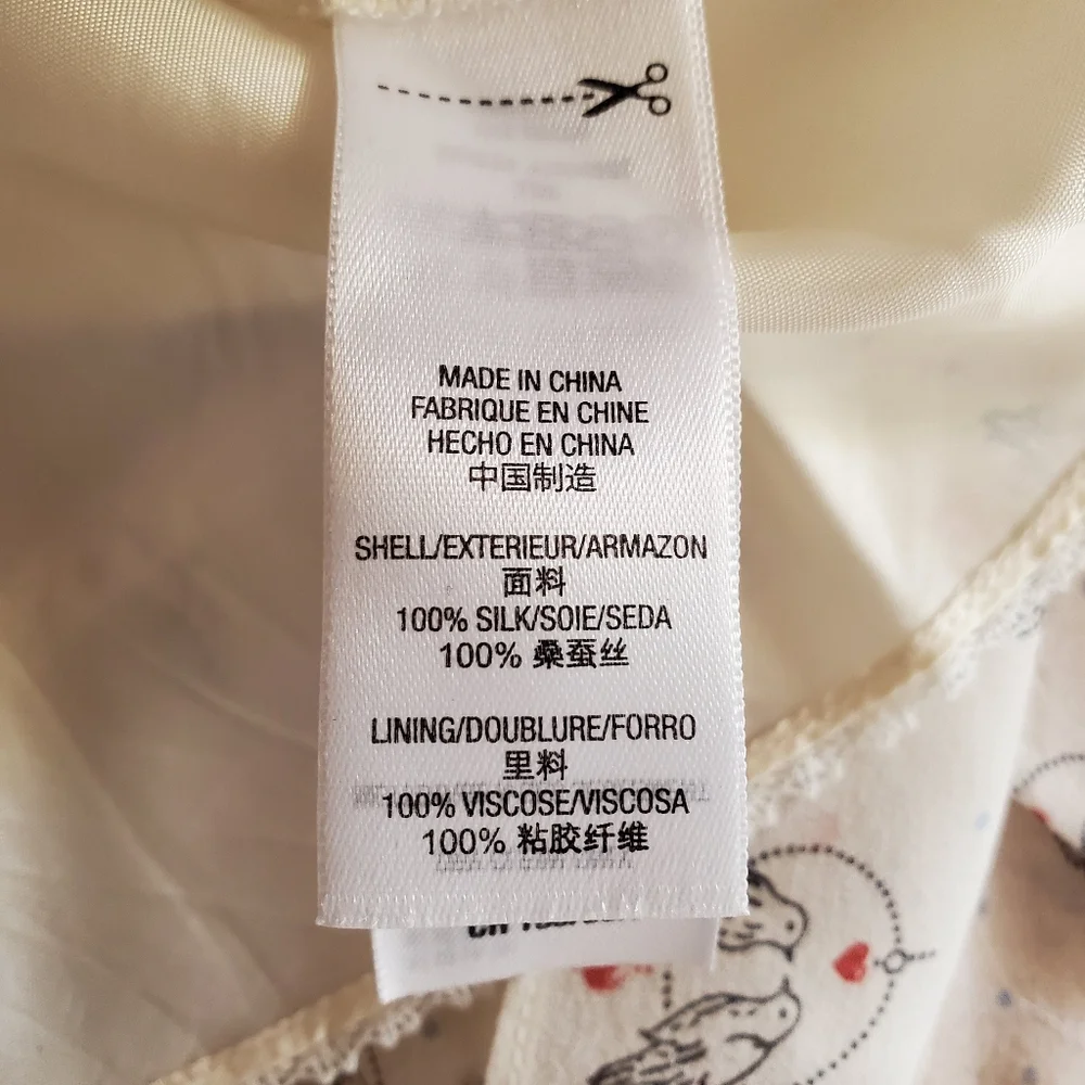 ♡ Juicy Couture 100% Silk Size 0 Angel Lovebirds Tunic Dress Cream Black